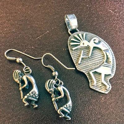 Sterling silver kokopelli pendant and earrings