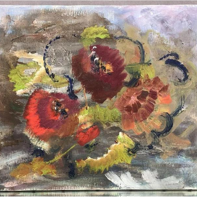 Floral acrylic on canvas painting, by Irina Belotelkin Roublon (1913 - 2009).  12 x 16 in. Estate sale price: $125