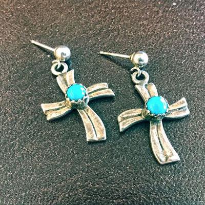 Sterling silver and turquoise cross earrings
