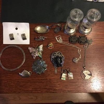SOME STERLING JEWELRY - LOTS MORE COSTUME JEWELRY NOT PICTURED