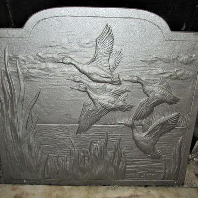 Cast iron duck fireback by R. Deret