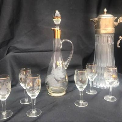 Decanter with Six Glasses & Lead Carafe