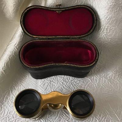 Antique Lemaire Paris Brass and Mother of Pearl Opera Glasses Binocular