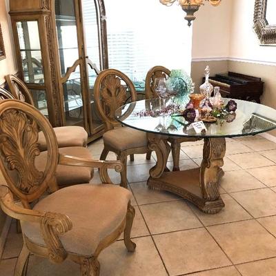 54-Inch Round Pedestal Glass-top Dining Table w/5 Chairs - $550