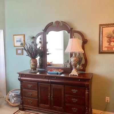 Classic Federal-style 11-Drawer Dresser w/Hinged Triple Mirror - $475 (68W  19D  37H w/o mirror)