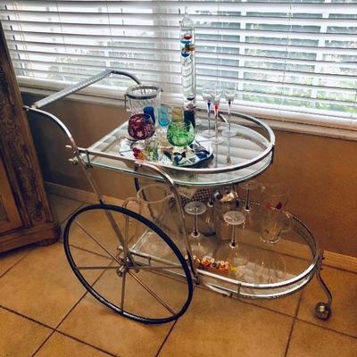 Contemporary Chrome & Glass Bar Cart - $145

