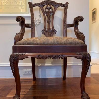 Baker Furniture Historic Charleston Furniture Banded Dining Table and Carved Chippendale Chairs, SET of EIGHT
