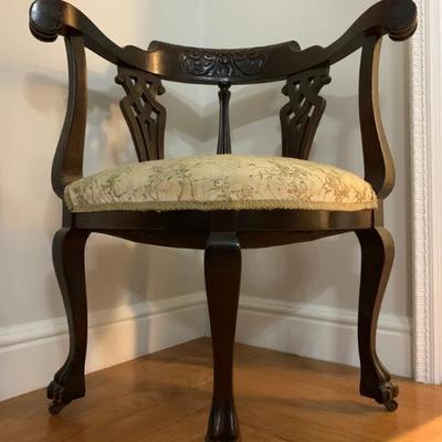 Claw Foot Corner Chair with Carved Face 
