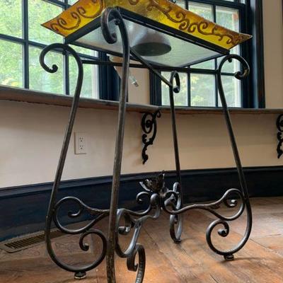 Tray Top Stand with Wrought Iron Base