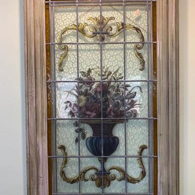 Painted Antique Leaded Glass Window 
