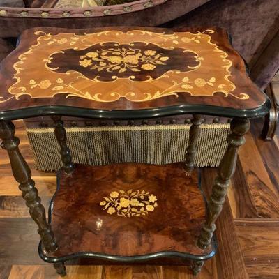 Italian Inlaid Two Tier Accent Table