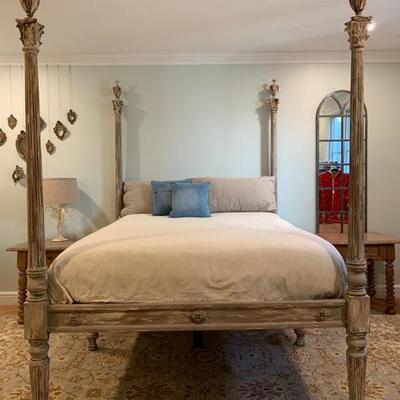 Classical Antique French Four Poster, Bernhardt Bed Side Tables, PAIR, Arch Top Window Pane Mirror, PAIR