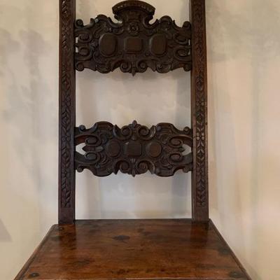 Arts and Crafts Carved Hall Chairs, PAIR