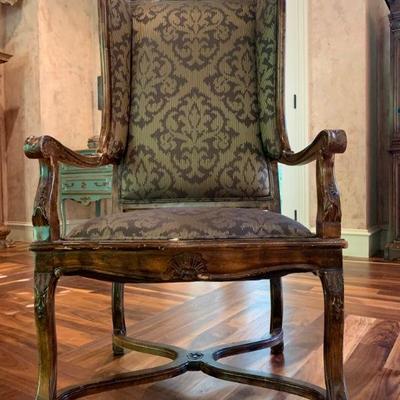 19th C Biedermeier Wingback Exposed Arm Armchairs, PAIR