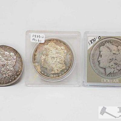 1103: 1880-O, 1883-O, 1890-O Morgan Silver Dollars
1880,1883, 1890 Morgan Silver Dollars New Orleans Mint
