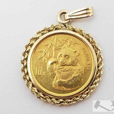 1005: .999 Half Ounce Panda Coin 14K Gold Pendant