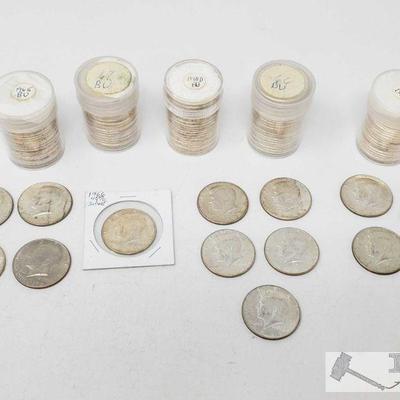 1125: 1965-1969 Kennedy Half Dollars, Approx 110 Coins
5 Tubes of uncirculated half dollar coins. Approx 110 coins total. Each coin is...