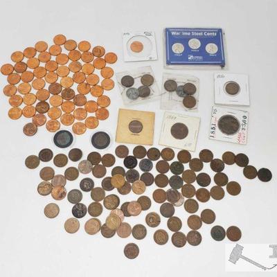 1163: Assorted One Cent Pieces, Pennies and 2 Cent Penny
Assorted One Cent Pieces, Pennies and 2 Cent Penny