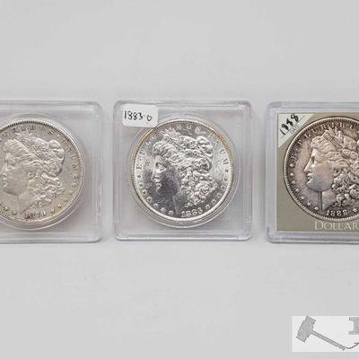 1102: 1887-CC, 1883-O and 1888 Morgan Silver Dollar
1887 Carson City Mint, 1883 New Orleans Mint and 1888 Philadelphia Mint