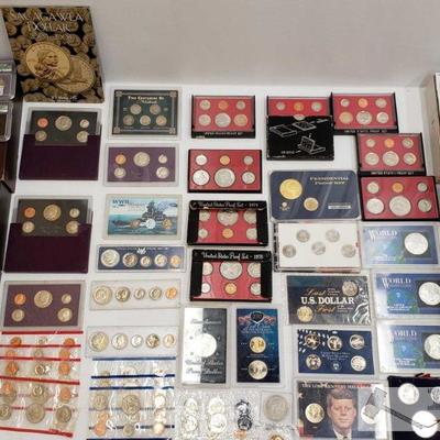 1118: Assorted U.S. Proof Sets, Dollar Coins and more
Approximately 28 group sets Suzan B. Anthony Dollars Presidential dollars...