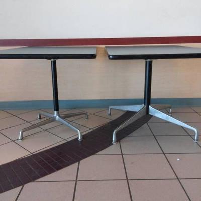 Two Rectangle Pedistal Tables w Metal Bases