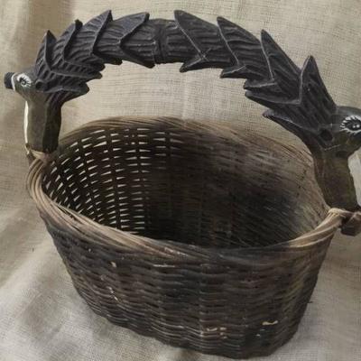 Carved reindeer handle basket