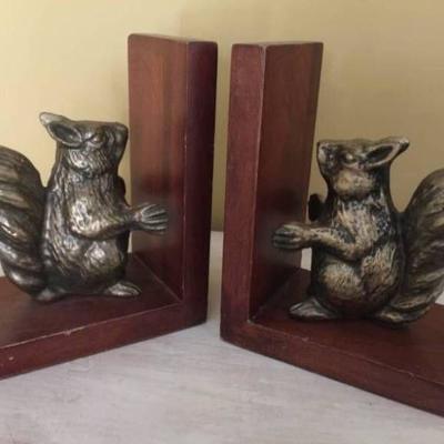 Wood bookends with squirrels