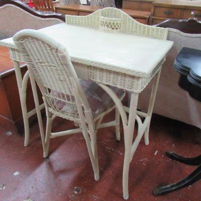 Vintage wicker desk and chair