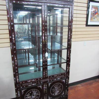 Oriental inlaid curio cabinet