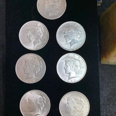 7 Morgan& Peace Silver Dollars
