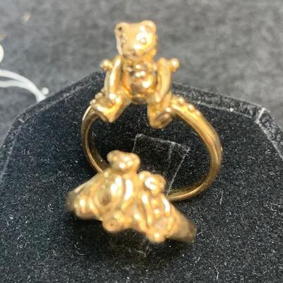 2 14kt Gold Teddy Bear Rings