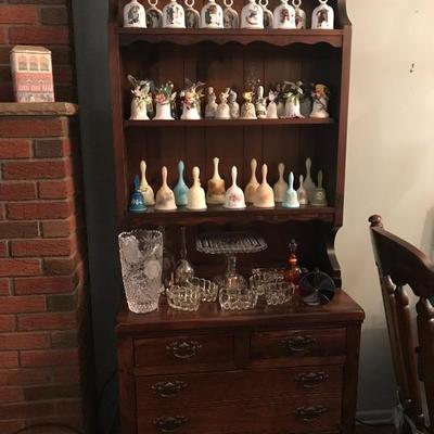 Bennington Pine Hutch, Fenton Bells, Norman Rockwell Bells