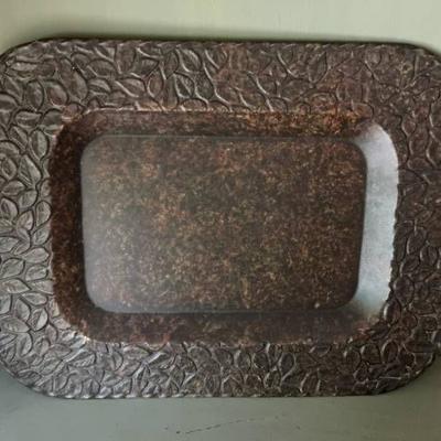 Large Oil Rubbed Bronze Tray with etchings along e ...