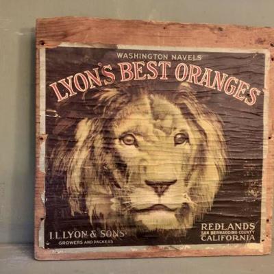 Vintage Wood crate end--Lion's Best Oranges