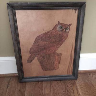 Rustic Wood etched carved owl wall decor