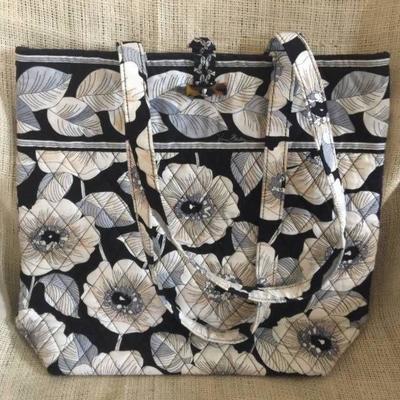 Black and White Floral quilted tote bag