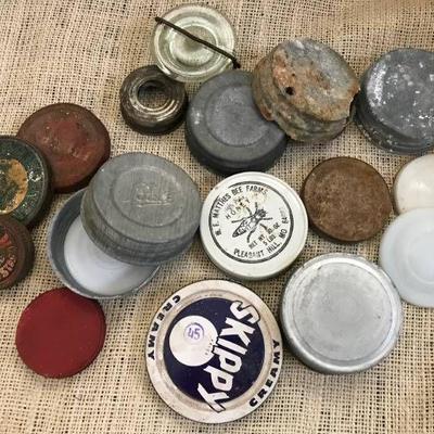 Creative Assortment of vintage antique lids for ja ...