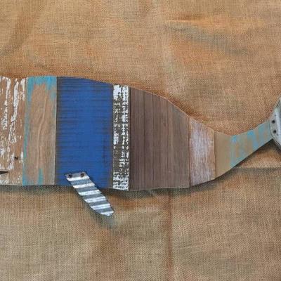 Rustic wood and tin Whale Wall Decor