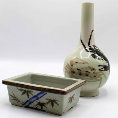Asian Vase Sake Jar and Vintage Chinese Bulb Pot