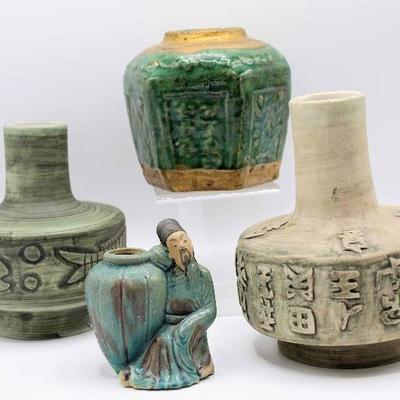 Four Asian Pieces including Qing Dynasty Wine Vess ...