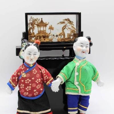 Vintage Chinese Carved Cork Diorama Scene and Two ...