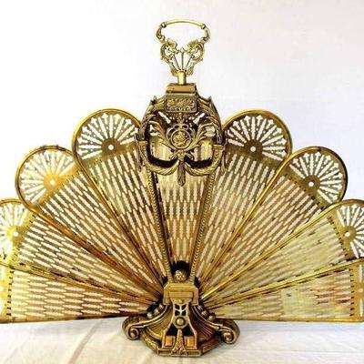 #Vintage Neoclassical Style Brass Folding Fan Firep ...