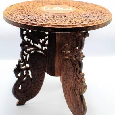 Hand-Carved Indian sheesham wood table w folding ...