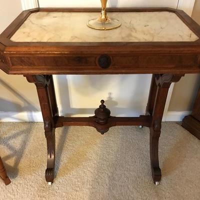 Antique picture frame table with marble and casters $225
29 X 18 1/2 x 28 1/2
