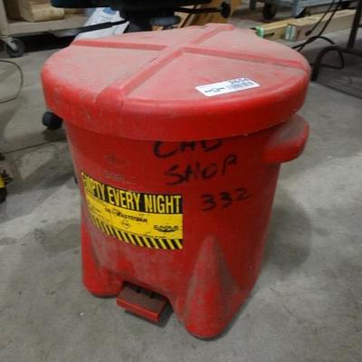 Red safety trash can
