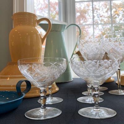 Antique Yellow Ware Collection, Etched Stemware 