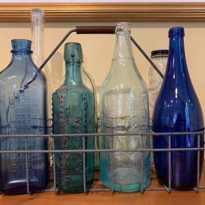 Vintage Bottles, Wire Bottle Carrier 