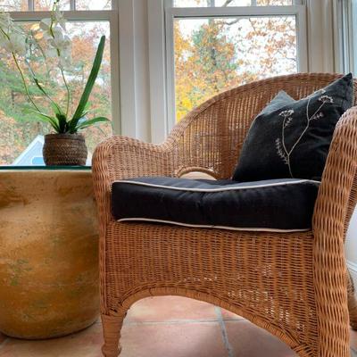 Wicker Armchairs, PAIR, with Ottoman 