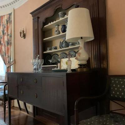 Mahogany Sideboard, Empire Style Bent Arm Armchairs