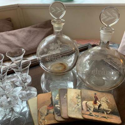 Etched Decanters Whiskey and Brandy